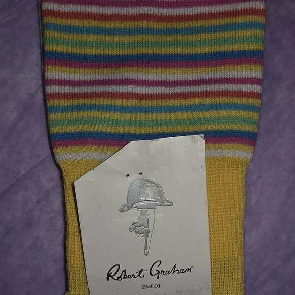 Robert Graham Multicolor Striped Crew Socks in Green, Yellow, Blue, Pink, White - Picture 3 of 7